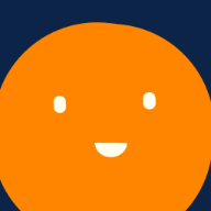 Desenho de um avatar grande, redondo e laranja, sorrindo.