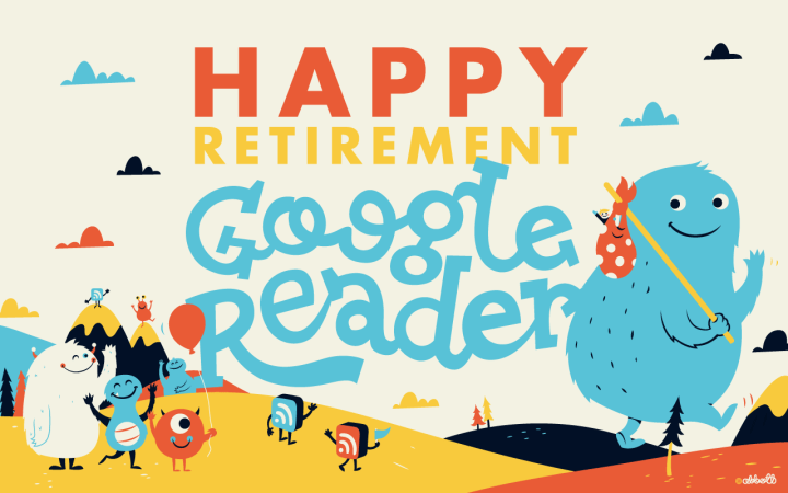 Arte do Feedly desejando boa aposentadoria ao Google Reader.